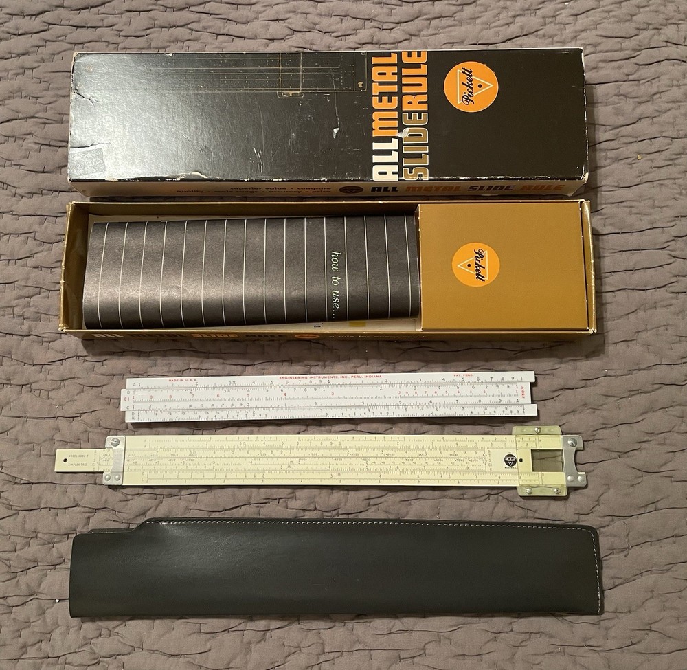 2 Slide Rules. Vintage. Pickett w/Instructions And Case. Engineering Slide Rule.