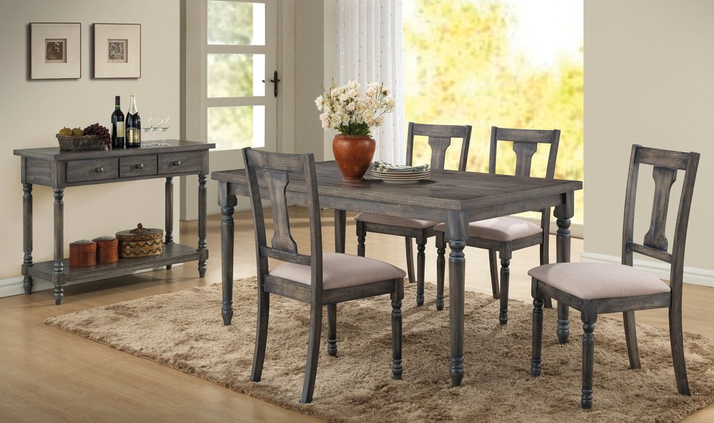 Weathered Grey Dining Table with Turned Leg
