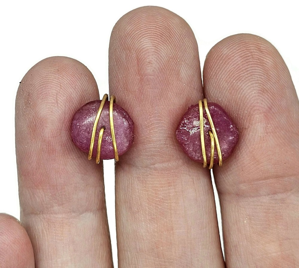 Raw Ruby Studs, July Birthstone, Gold Plated Sterling Silver, Rough Gemstones