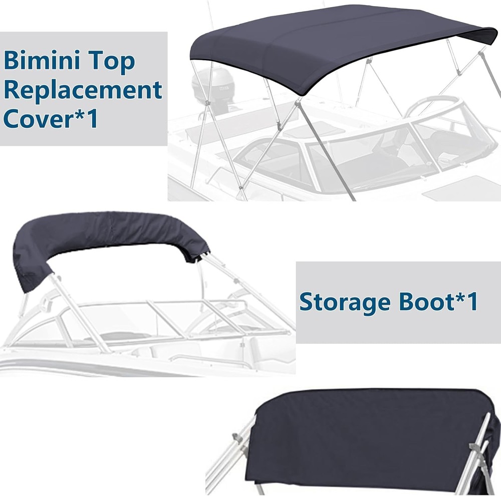 4 Bow 8 ft Pontoon Bimini Top Replacement Canvas Cover with Boot without frame🌊