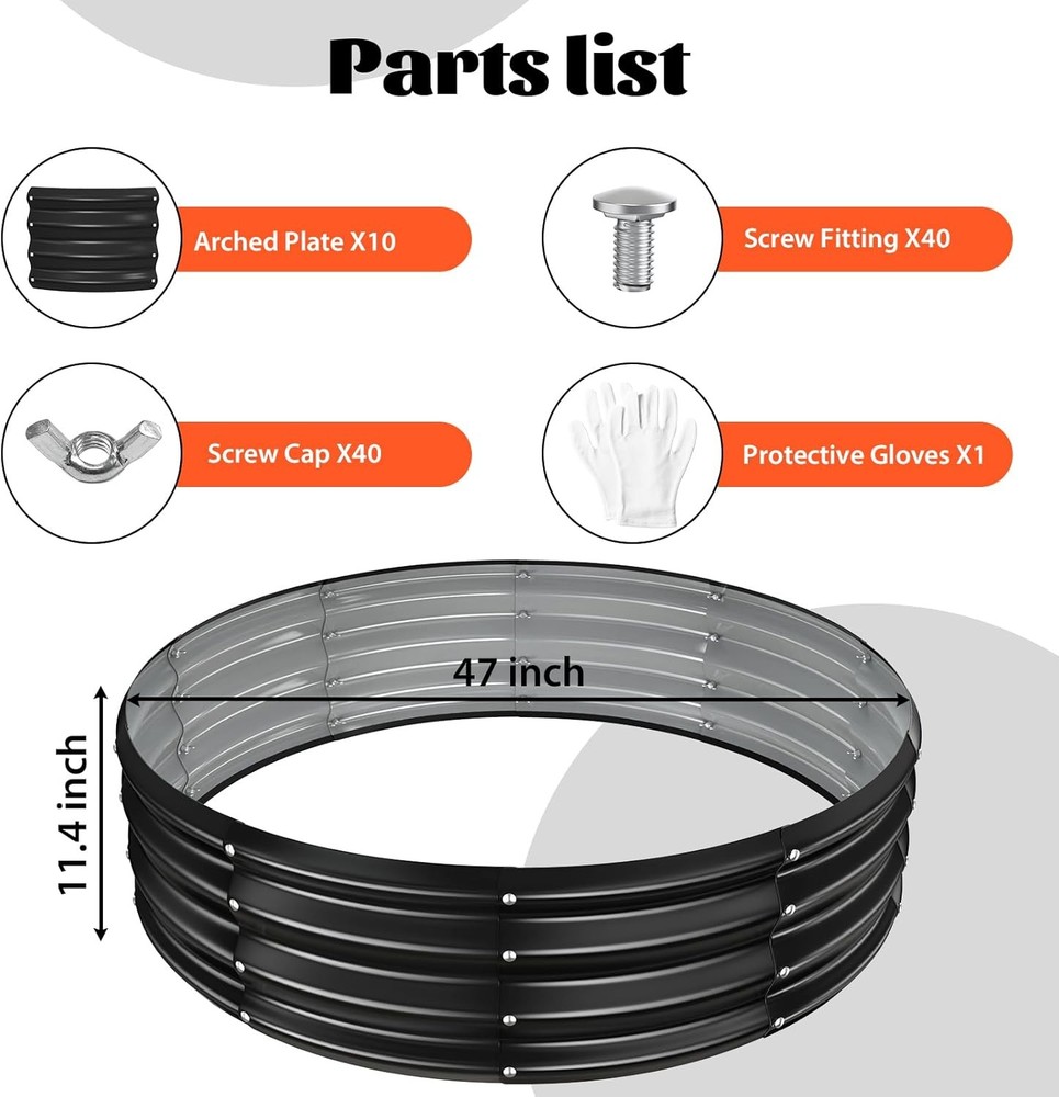 48 Inch Round Galvanized Fire Pit 4 FT Diameter+1 Tall, Black+Gray