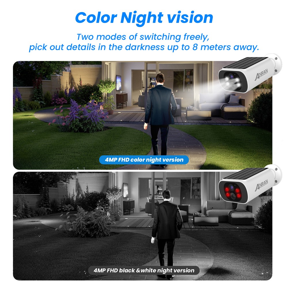 ANRAN CCTV Security Camera System 4MP Wireless Solar Panel Color Night Vision