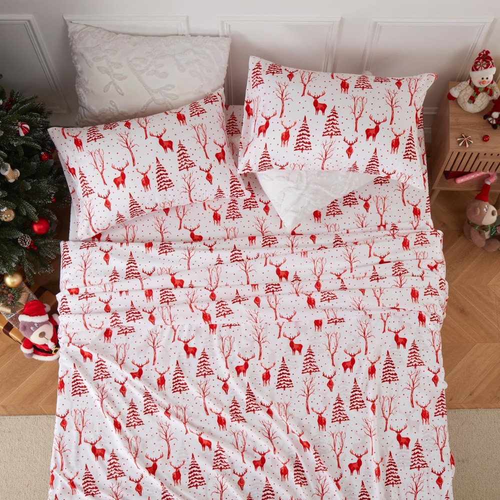 Christmas Sheets Queen, Soft Brushed Microfiber Bed Sheet Set, 16 Inches Deep...