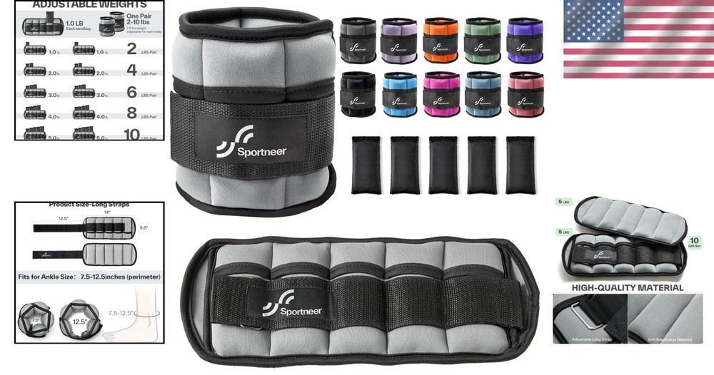 Light Gray Adjustable Ankle Weights Set - 2-10 lbs for Versatile Training