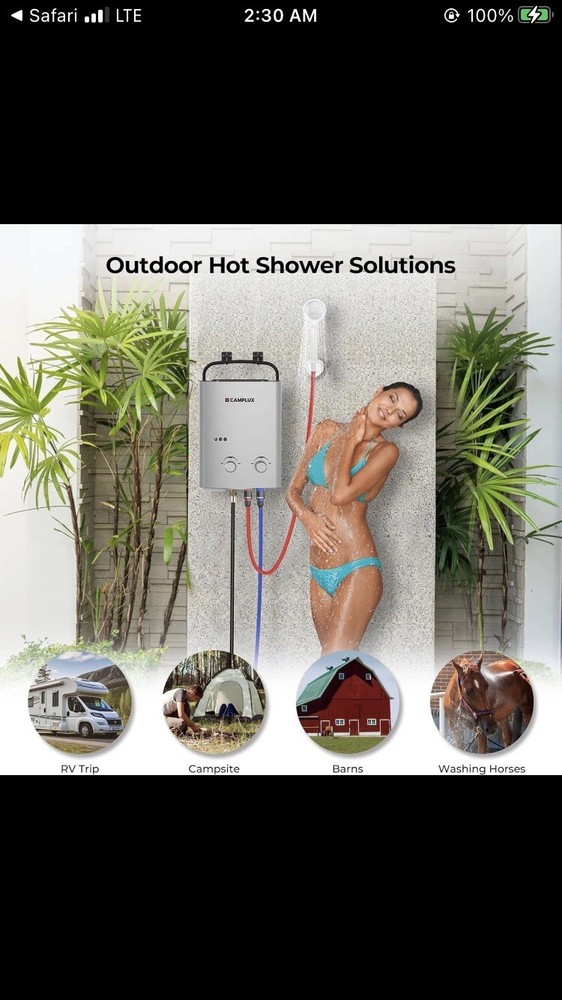 Camplux 5L 1.32 GPM Outdoor Portable Tankless Water Heater Camping AY132G Gray