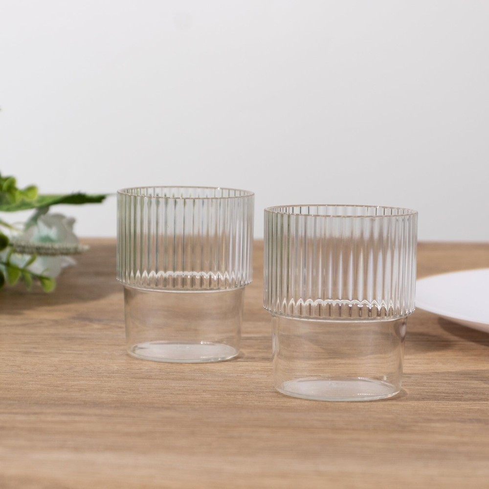 12 Clear Stackable Ribbed Reusable Plastic cups Centerpieces Decorations