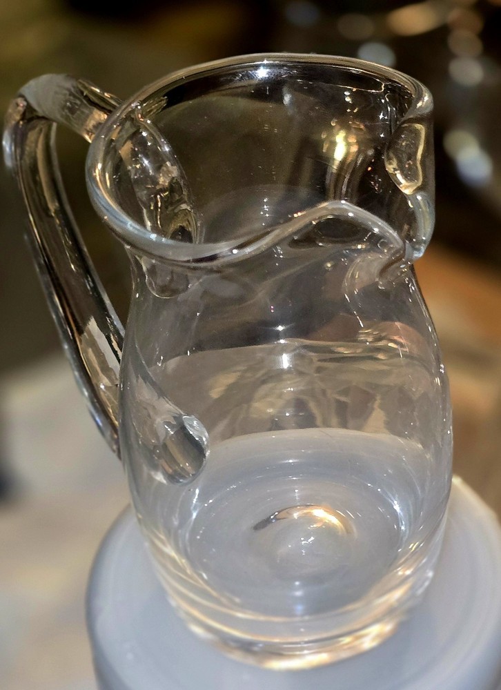 Italian Hand blown Crystal Pitcher With Oversized Handle