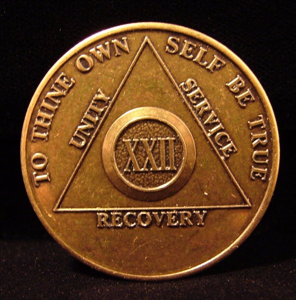 Alcoholics Anonymous Bronze Medallion 22 Year AA SYMBOL BACK Chip Coin Token