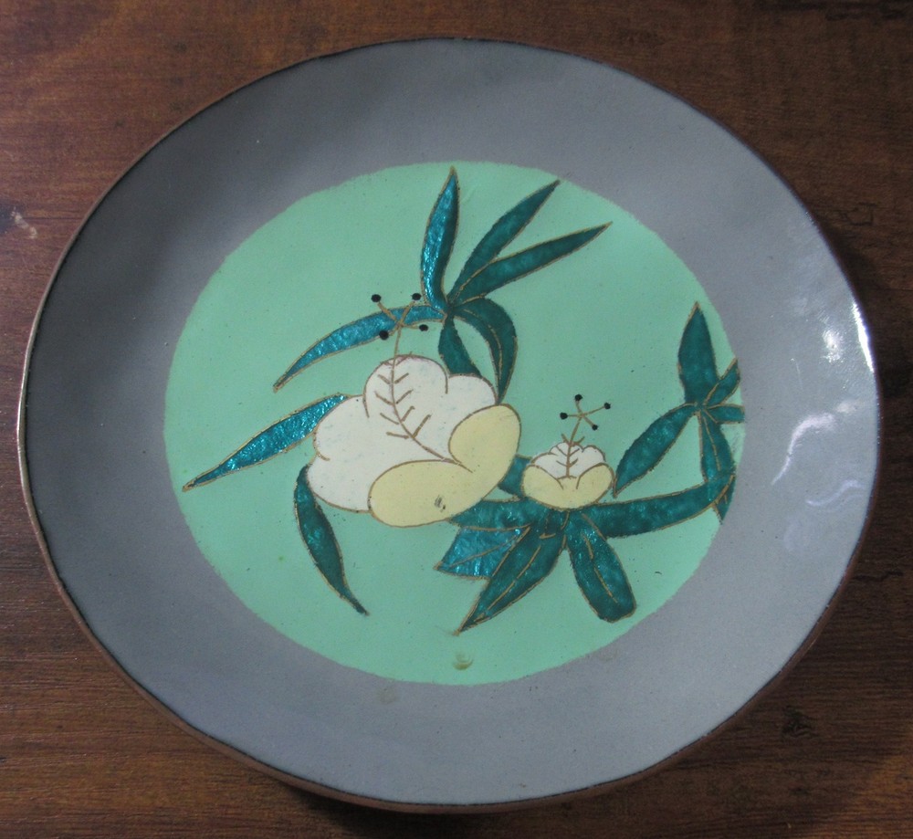 Vintage Enamel on Copper - 6" Flowered Plate