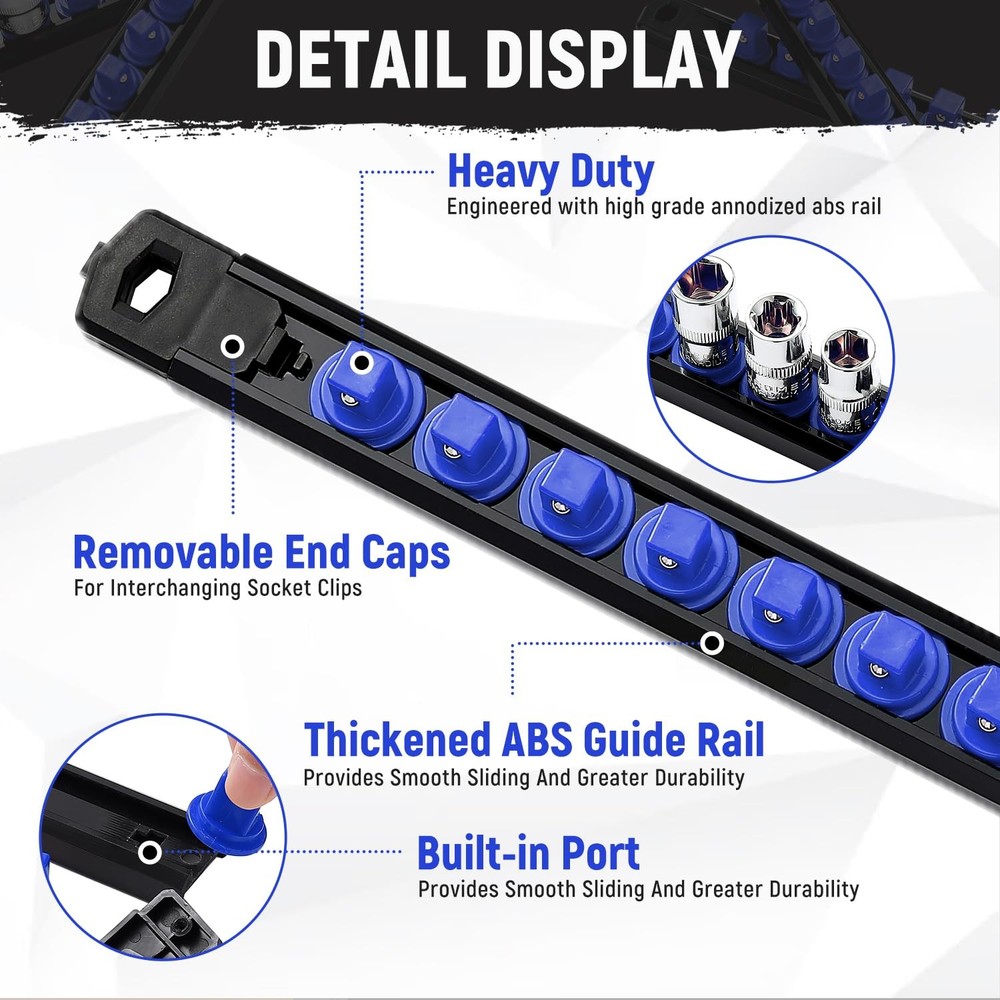 Magnetic Socket Organizer, 3-Piece Heavty Duty ABS Socket Holder, Socket Rail...