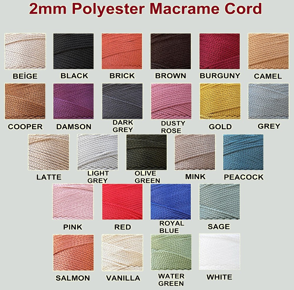 Polyester Macrame Cord 2mm x 251 Yards, 100 Polypropylene Premium Macrame Rop...