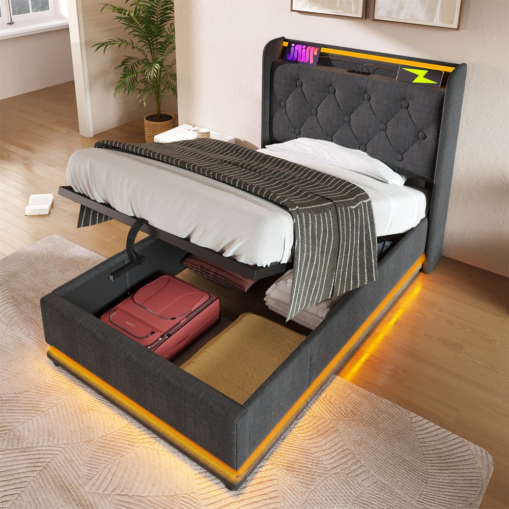 Twin/Full/Queen/King Size Upholstered Platform Bed w/ Hydraulic Storage System