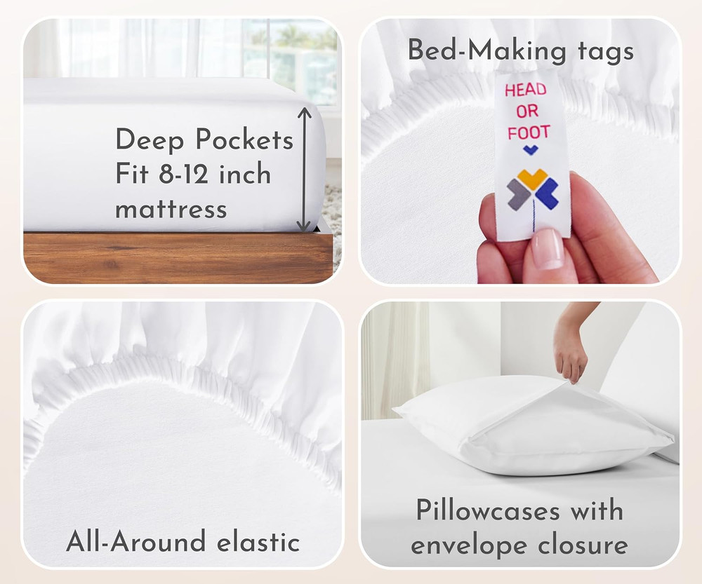 100% Cotton 2-Pack Twin Size Bed Sheets, Soft & Durable Twin Bed Sheets Set with