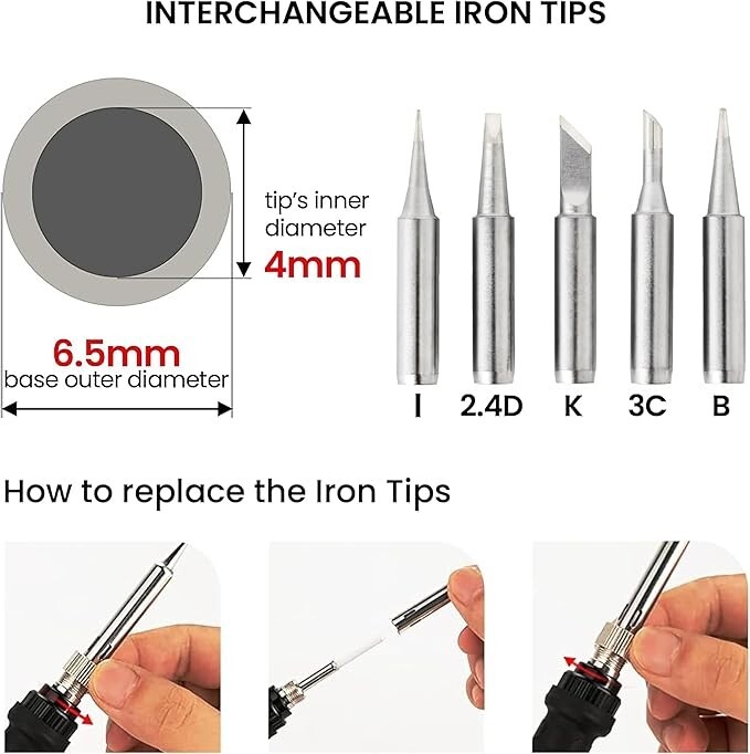 Soldering Iron Kit 60W, 5pc Replaceable Tips, Stand, Fast Heating