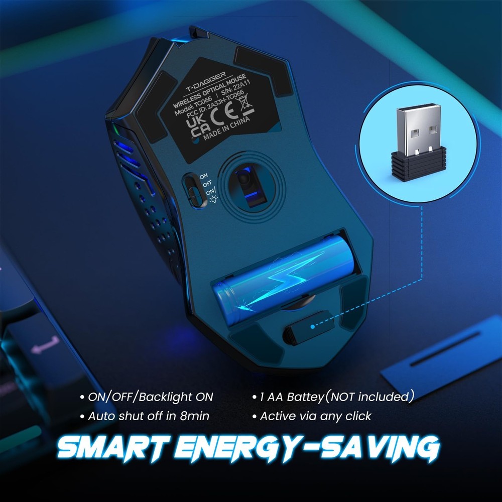 T-DAGGER Wireless Gaming Mouse- USB Cordless PC Accessories Computer Mice wit...