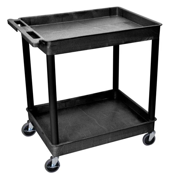 Utility Cart with Deep Lipped Plastic Shelves, Polyethylene, 400 lb Load