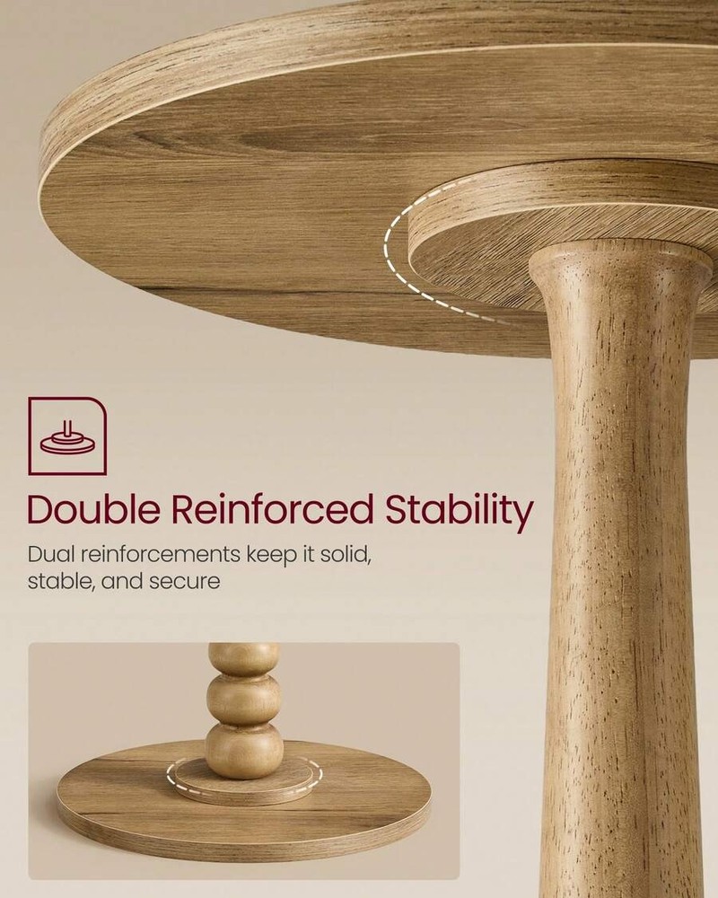 Round Mid-Century Side Table, Solid Wood Legs, Compact For Small Spaces