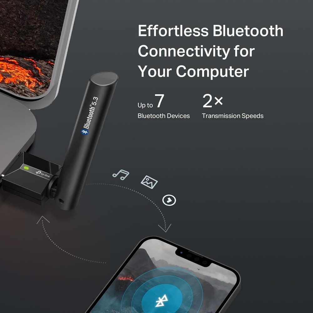 Bluetooth 5.3 USB Adapter - Long Range Receiver with Adjustable Antenna for PC