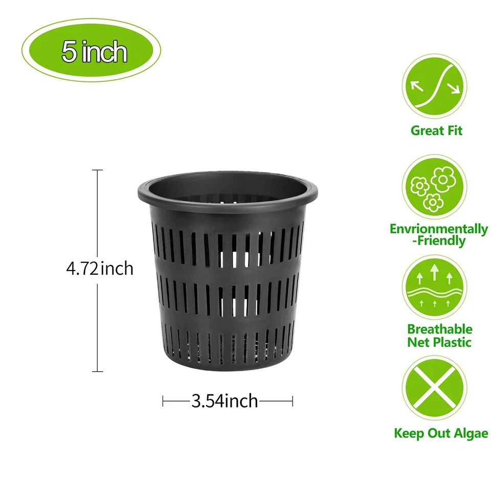 5 Inch Net Cups (12 Pack), Net Pots for Hydroponics, Orchids Mesh Baskets Pot...