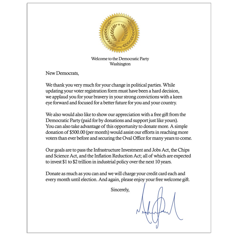 Prank Mail Democratic Party Welcome Gift Packet Sent Anonymously!