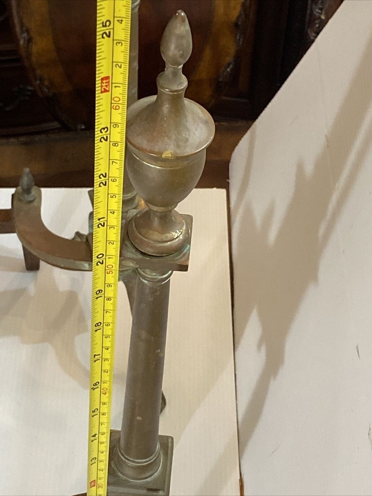 Federal Style Andirons For Fireplace Solid Brass & Cast Iron 25” H