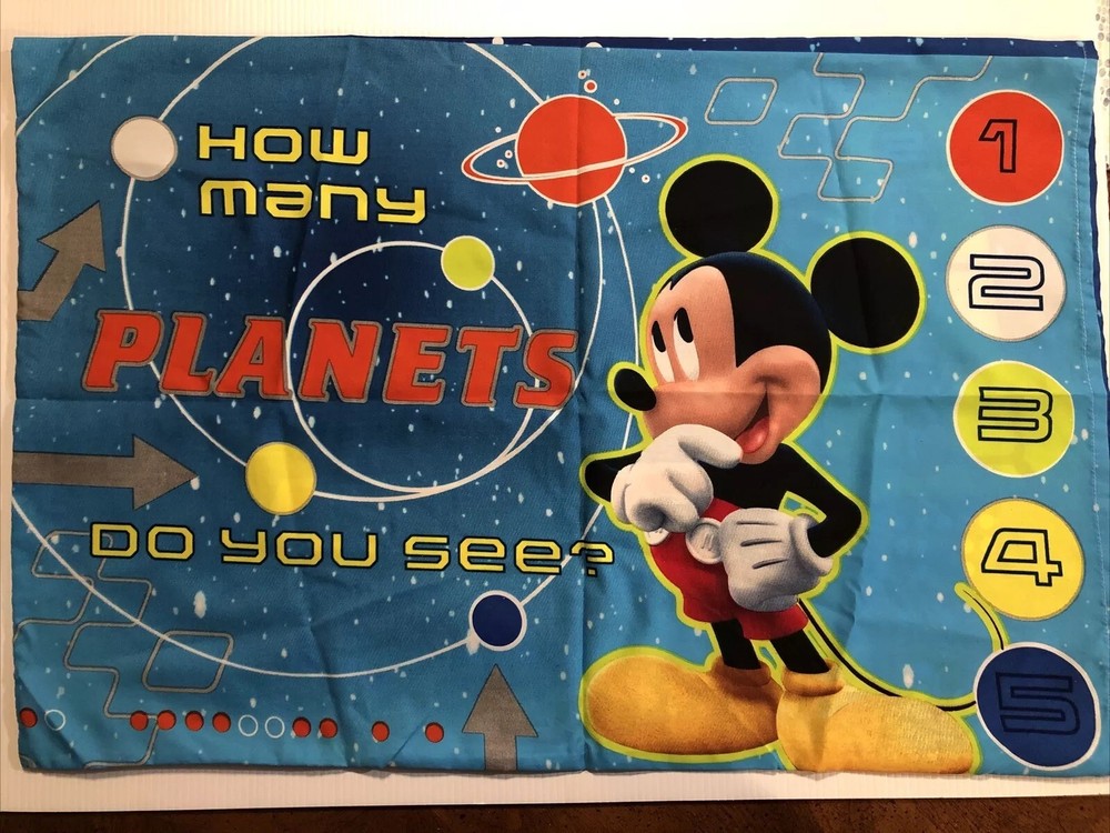Disney Mickey Mouse Space Rocket 3 Pcs Crib Bedding Set Pillow Flat Fitted Sheet