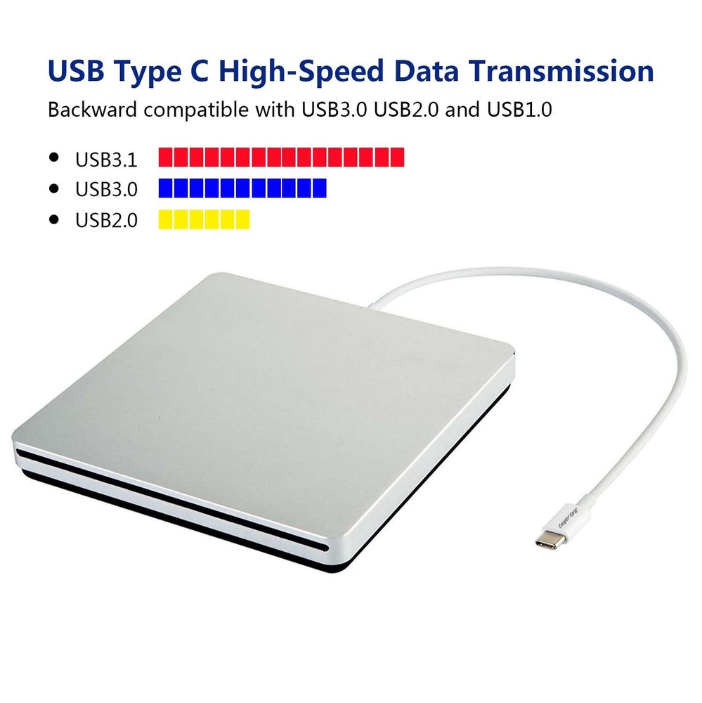 Portable USB‑C External CD/Drive ‑ USB‑A Converter Included | Plug & Play for...