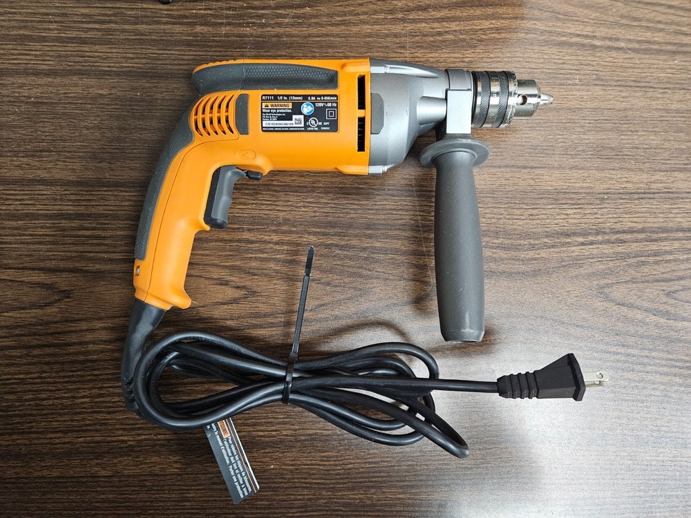 RIDGID R7111 Corded 8 Amp Variable Speed 1/2" Drill w/ Handle, Key & Bag