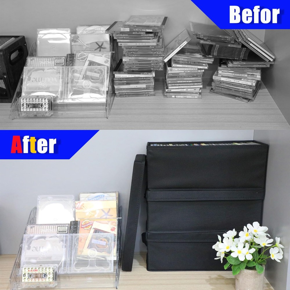 CD Storage Case, 6P CD Storage Boxes with Lids,Collapsible CD Organizer Holds...