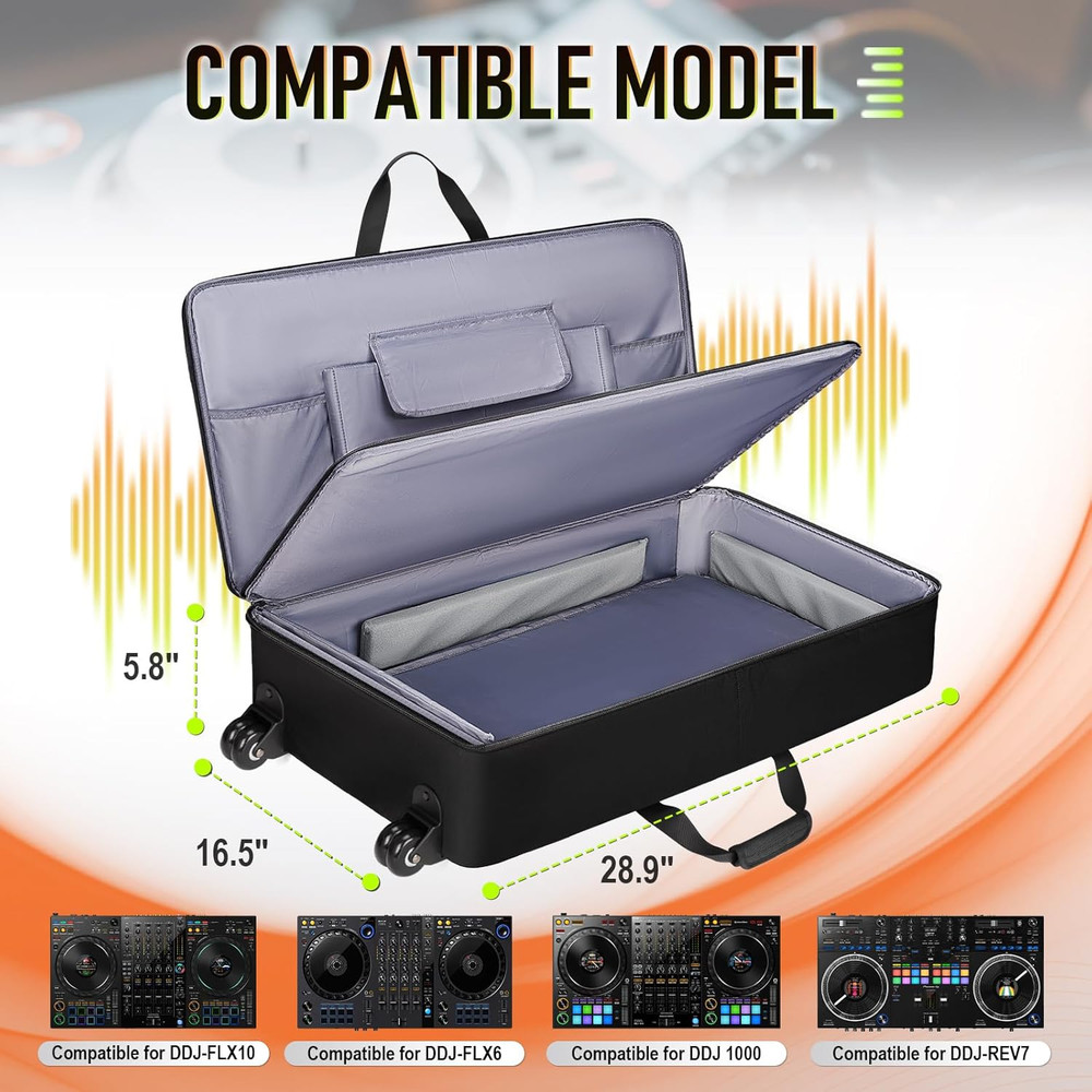 Rolling DJ Controller Case With Wheels Backpack 17.3" Laptop Multi Pocket Padded