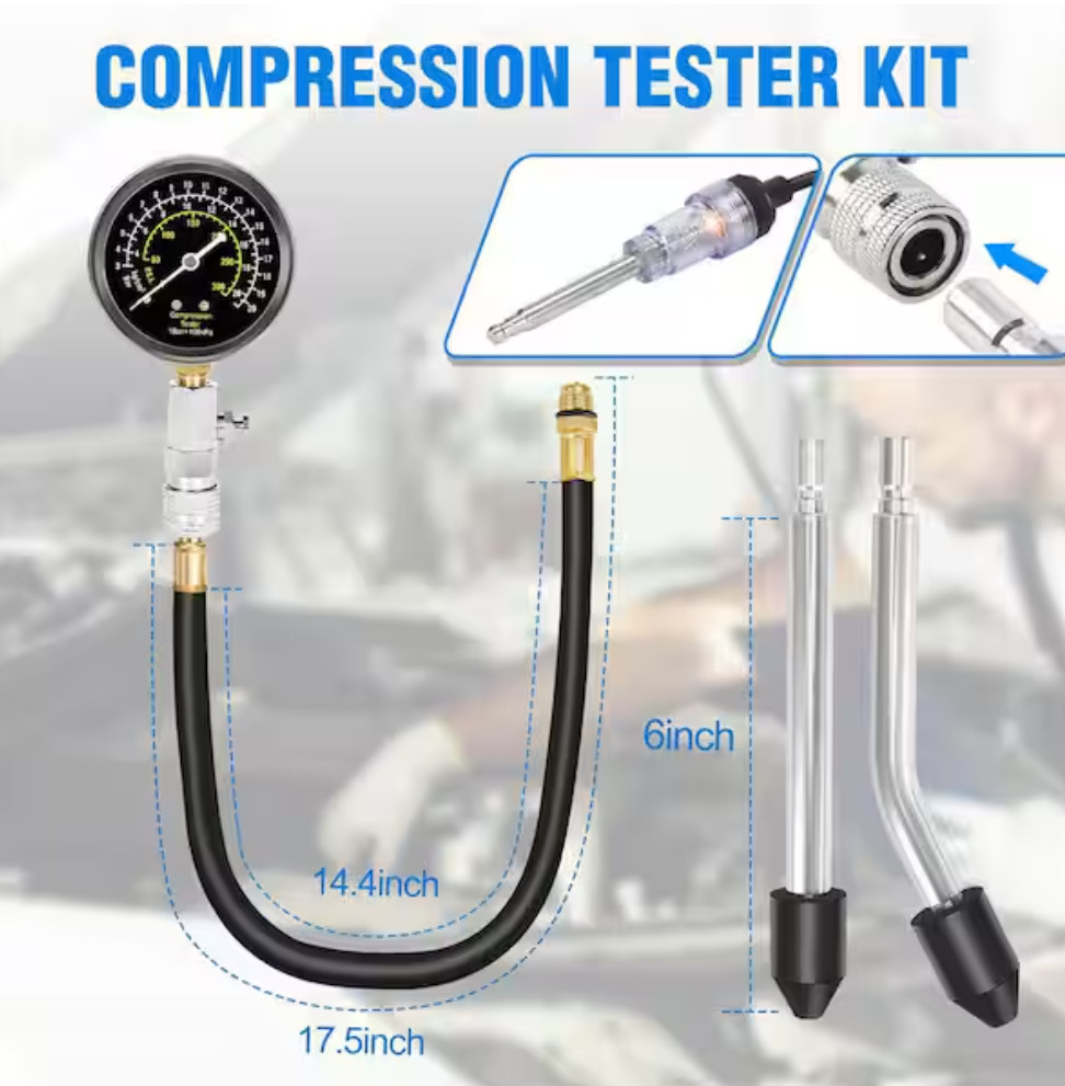 Compression Tester Kit Petrol Engine Cylinder Gauge Tool Automotive 15 pc