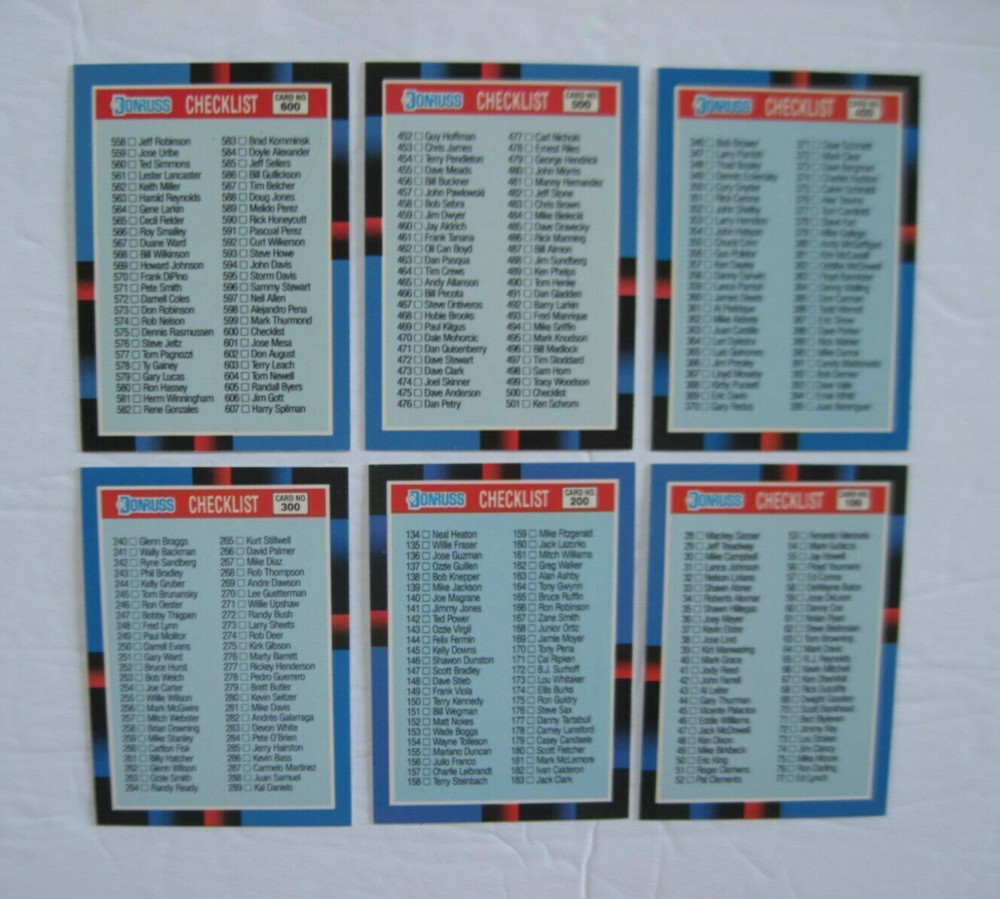 1988 DONRUSS CHECKLISTS CARDS Variations Your Pick