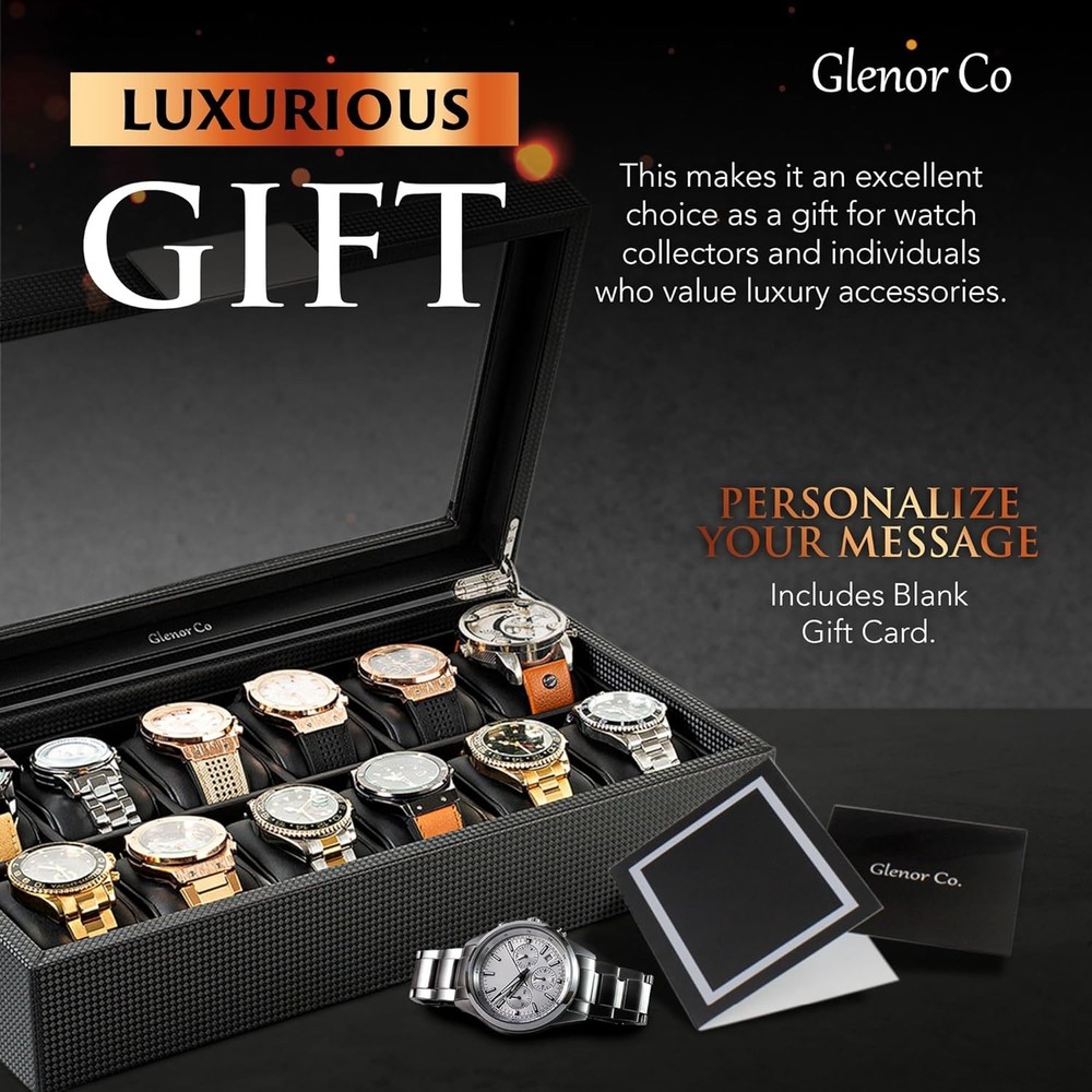 Black Rectangular Watch Case for 12 Timepieces, Luxurious Design and Finish
