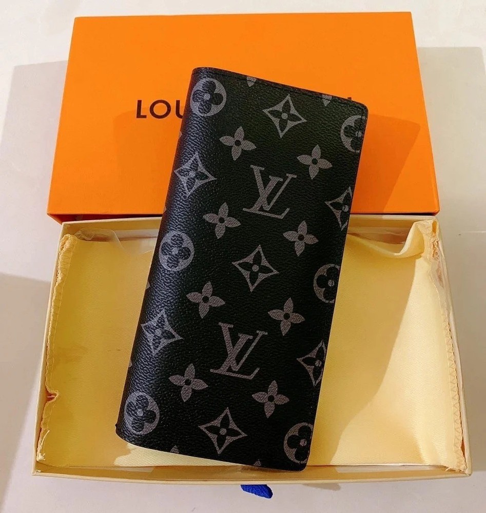Louis Vuitton Monogram Eclipse Brazza Canvas Long Black Compact Wallet W/Box