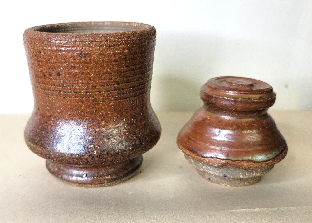 Studio Pottery Stoneware Jar with Lid 5 Inches Signed
