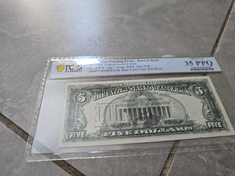 1985 5 dollar bill Miscut ERROR