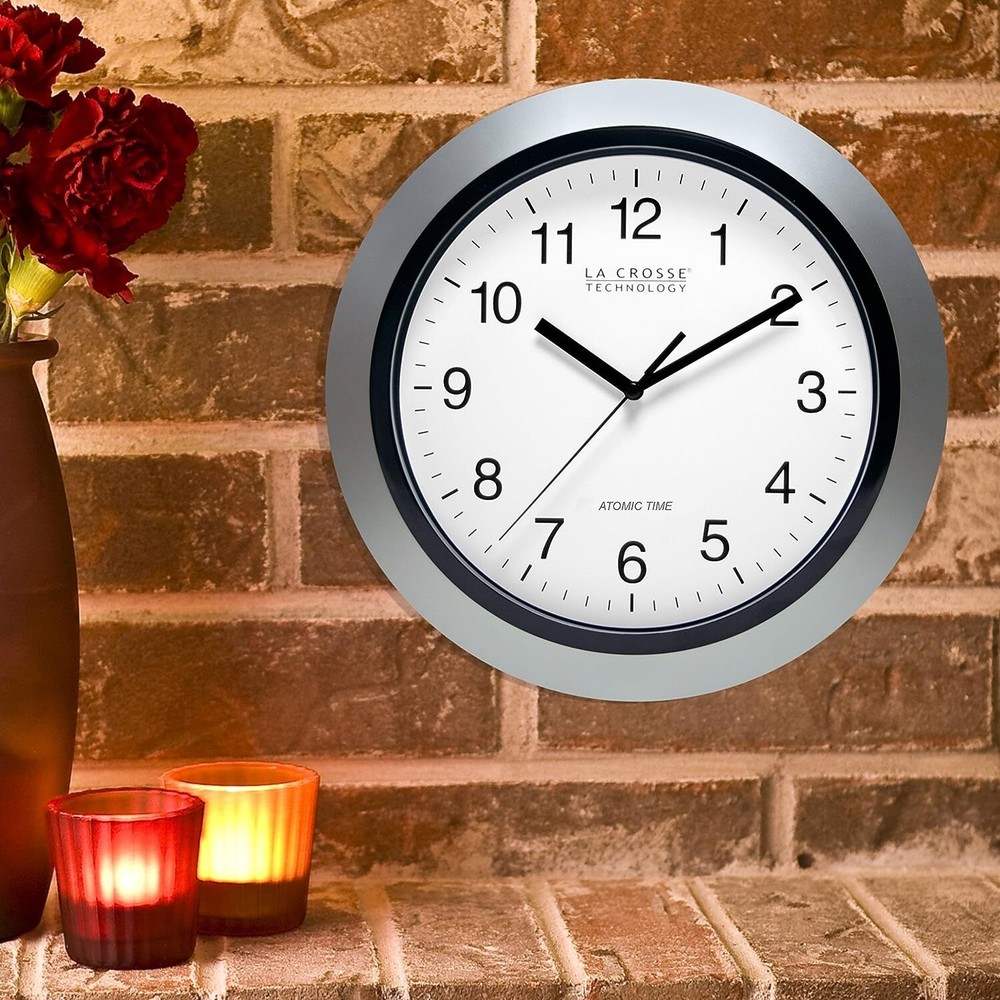 Reloj De Pared Analogico Atomico, 10", Plateado