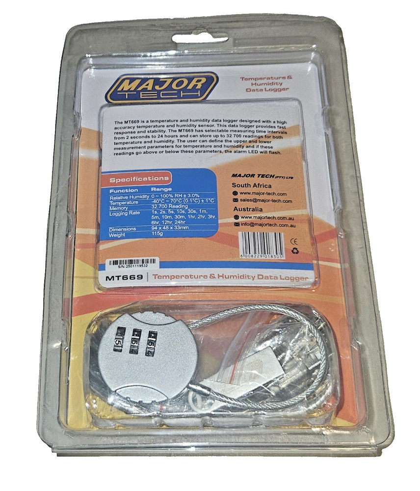 Major Tech Temperature & Humidity Data Logger, LCD Display MT669