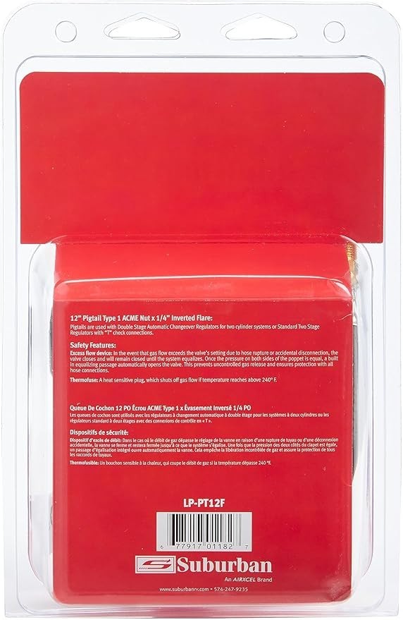 SUBURBAN LP-PT12F RV TYPE 1 ACME NUT PIGTAIL 1/4'
