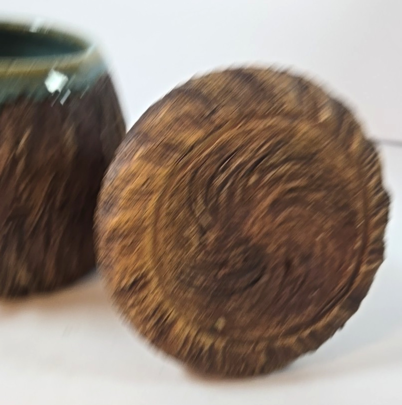 Studio Art Pottery Butter Bell Crock Stoneware Rustic Tree Design Aqua Interior