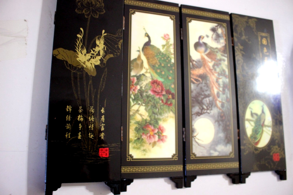 MINI 6 PANEL FOLDABLE ROOM DIVIDER IN BOX BEAUTIFUL PEACOCK