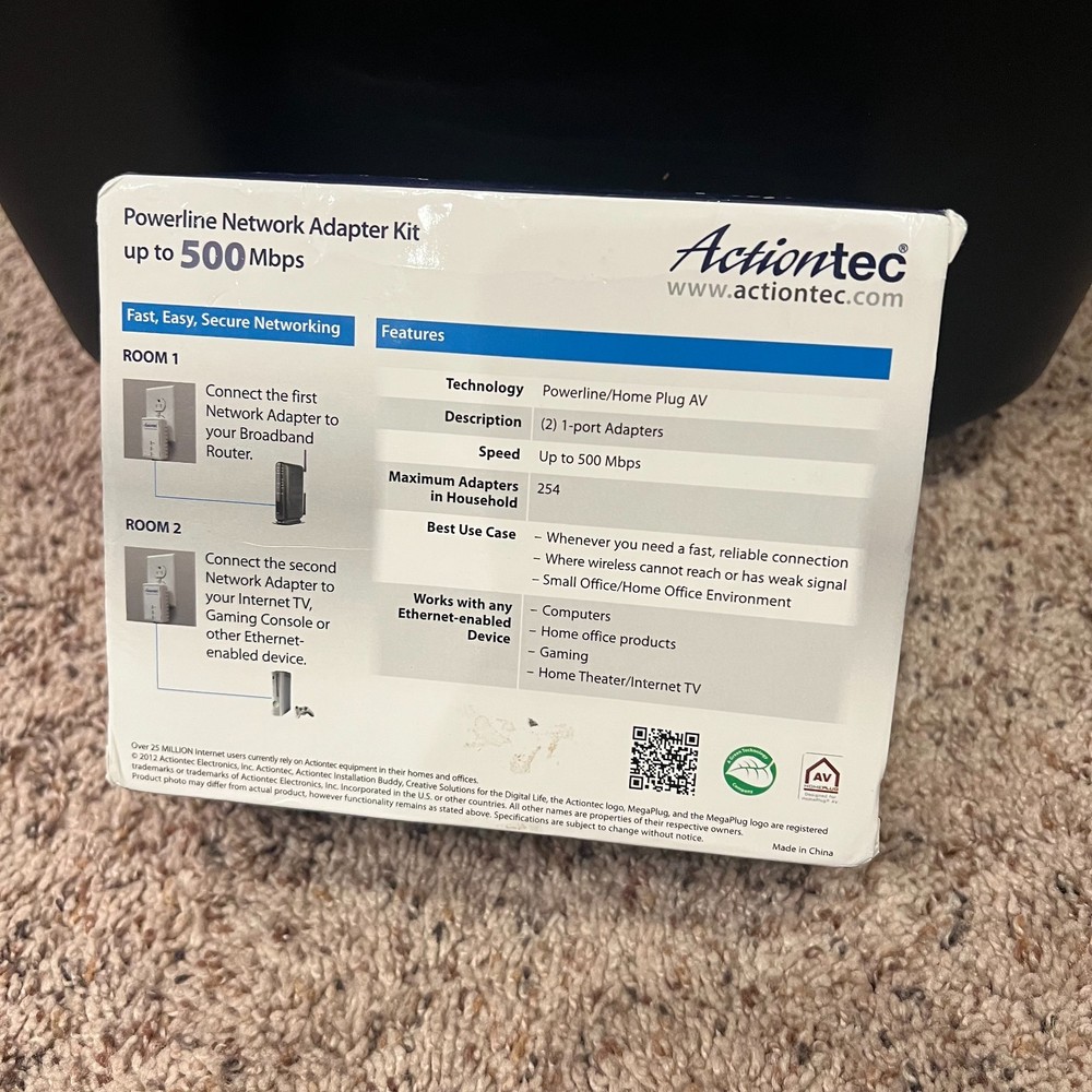 ActionTec 500 Mbps Powerline Network Adapter Model PWR500