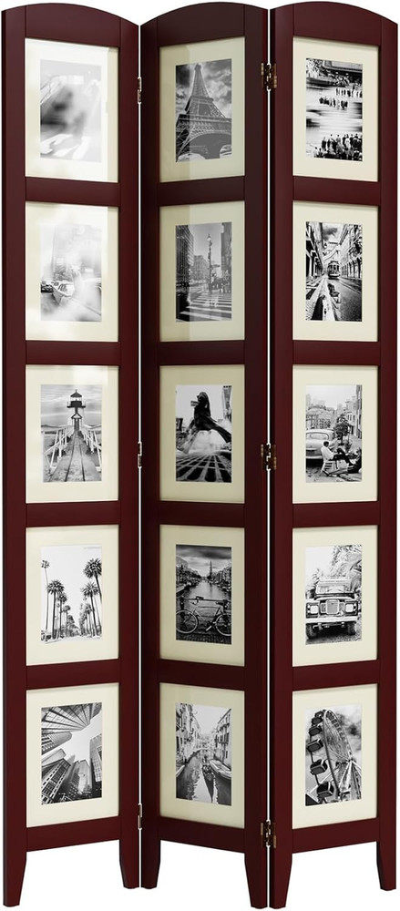 Walnut 3-Panel Photo Room Divider Screen for 5x7 and 8x10 Frames