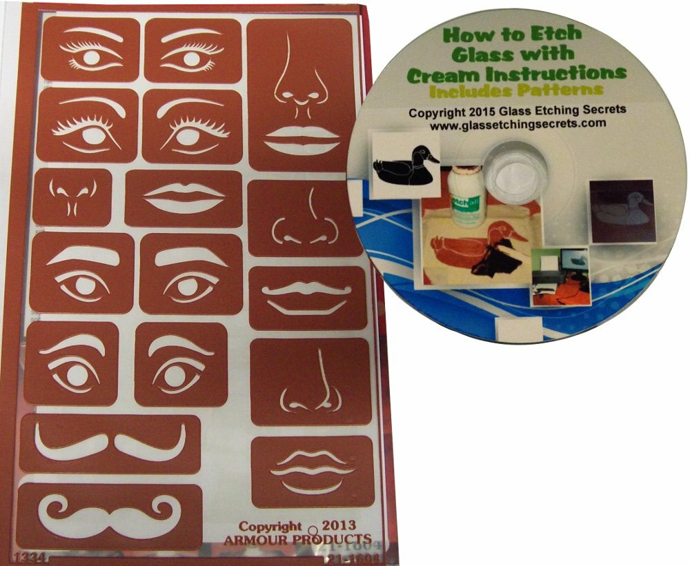 Reusable Stencil Eyes & Face Elements, includes nose, lips and mustaches + Free