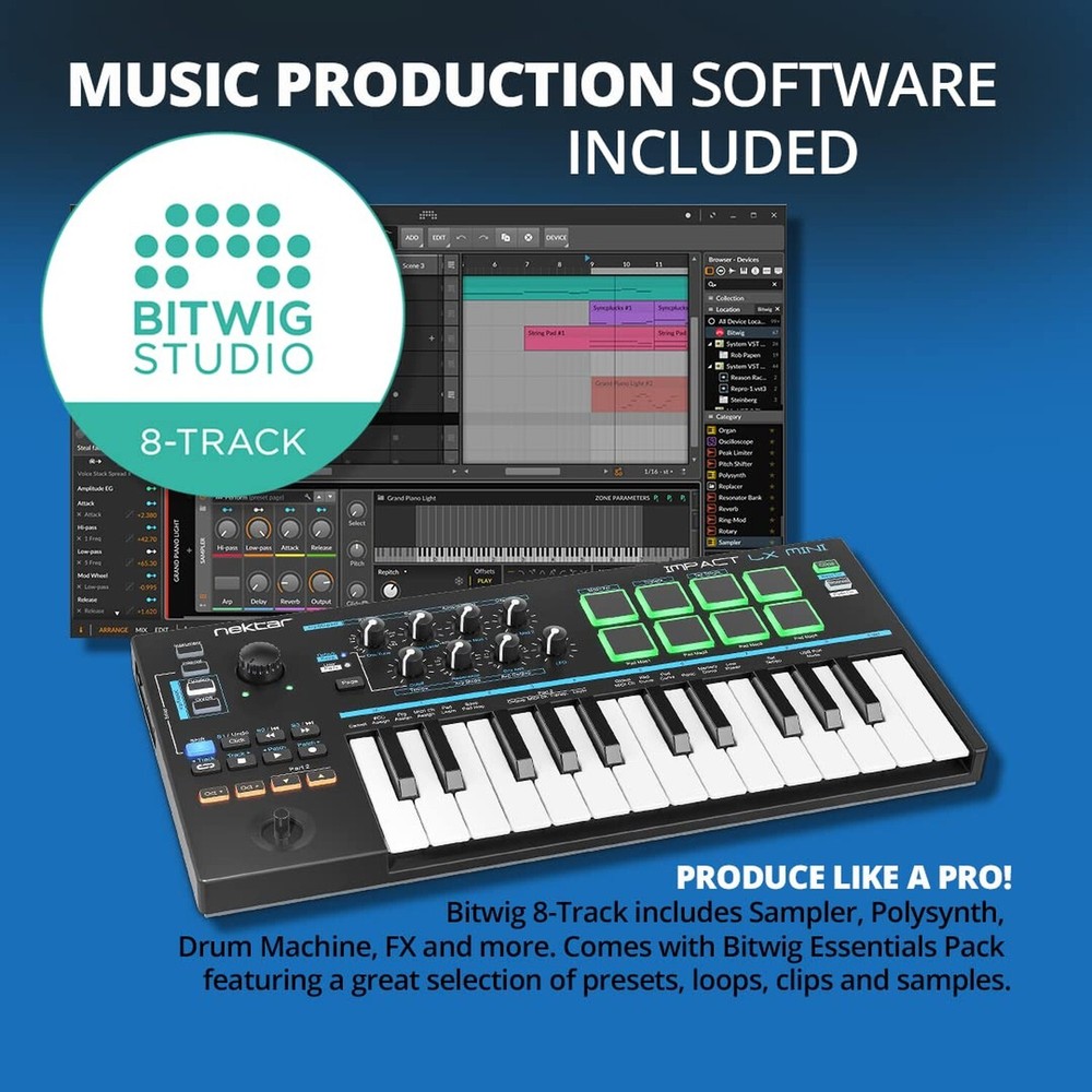 Nektar Impact LX Mini - USB MIDI Controller Keyboard with Nektar DAW Integrat...