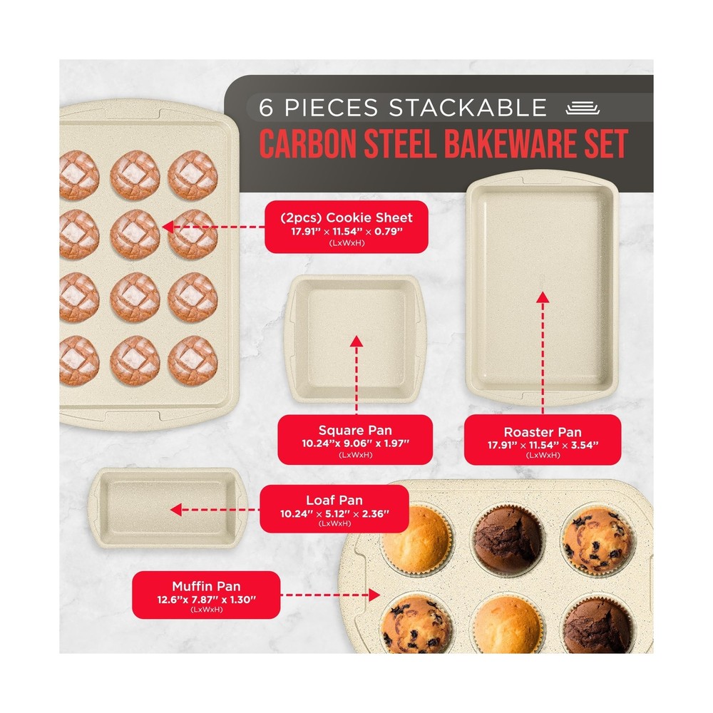 Bakken Swiss - Bakeware Set – 6 Piece – Stackable, Deluxe, Non-Stick