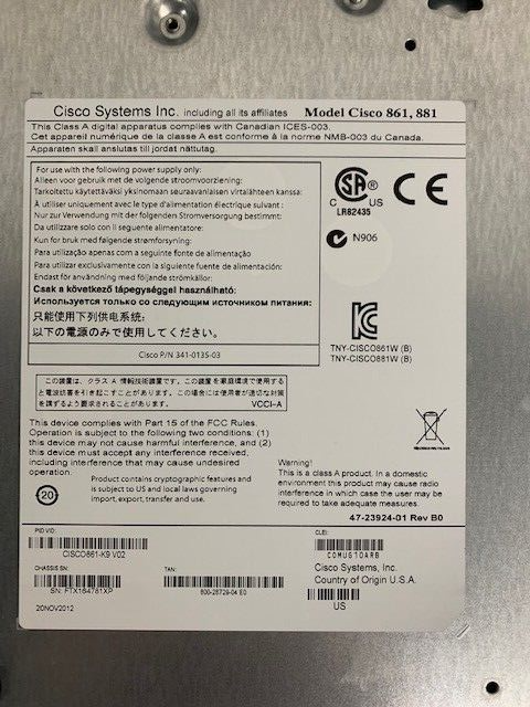 CISCO861-K9 Cisco Wired Router 4 Port New