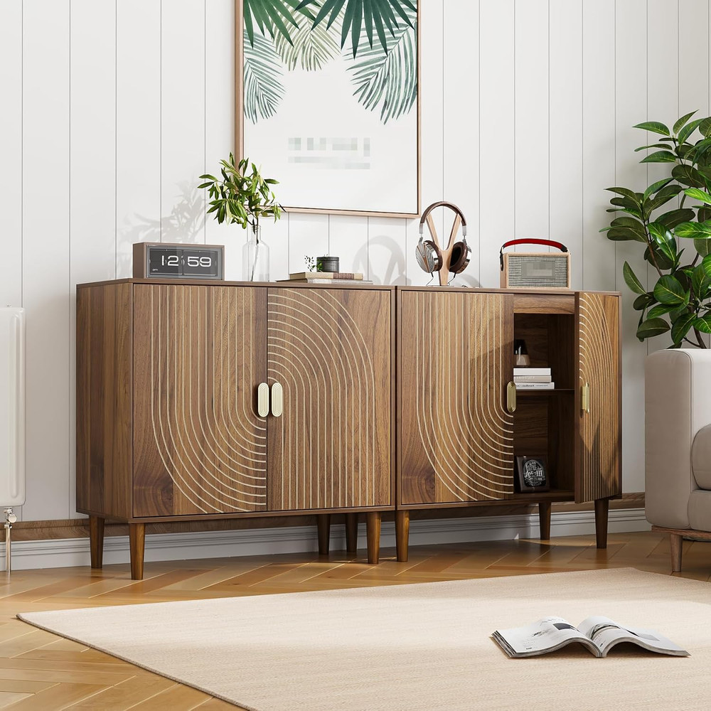 Stylish Walnut Sideboard Buffet Cabinet with Adjustable Shelf and Storage