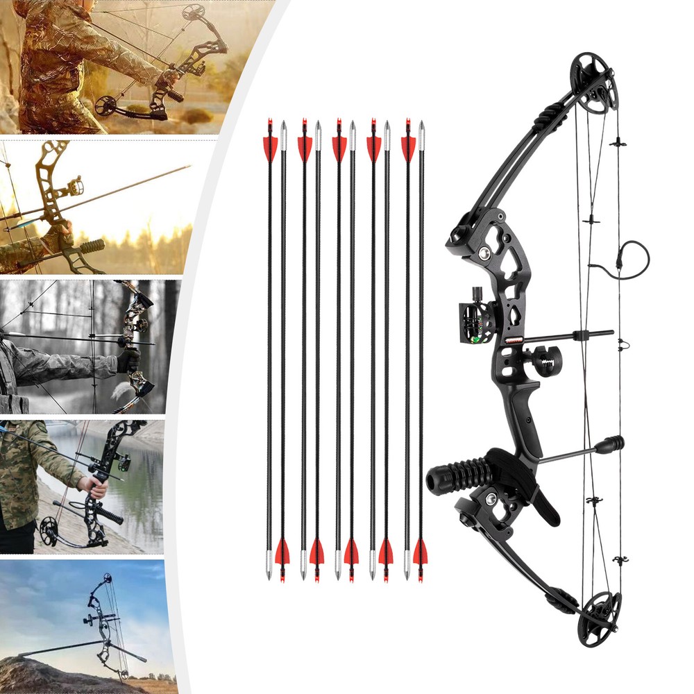 Black Right-Hand Compound Bow Kit for Beginners - Adjtable 30-55 lbs US~