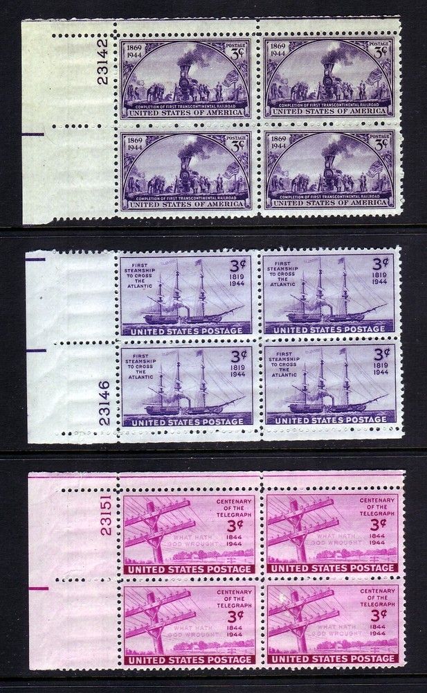 1944 COMMEMORATIVE PLATE BLOCK YEAR SET.  (5) DIFFERENT.  SCV $5